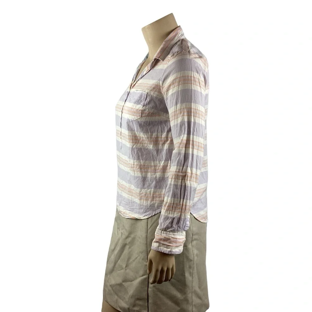 J.Crew Popover Top Size 12 Purple Stripe Cotton